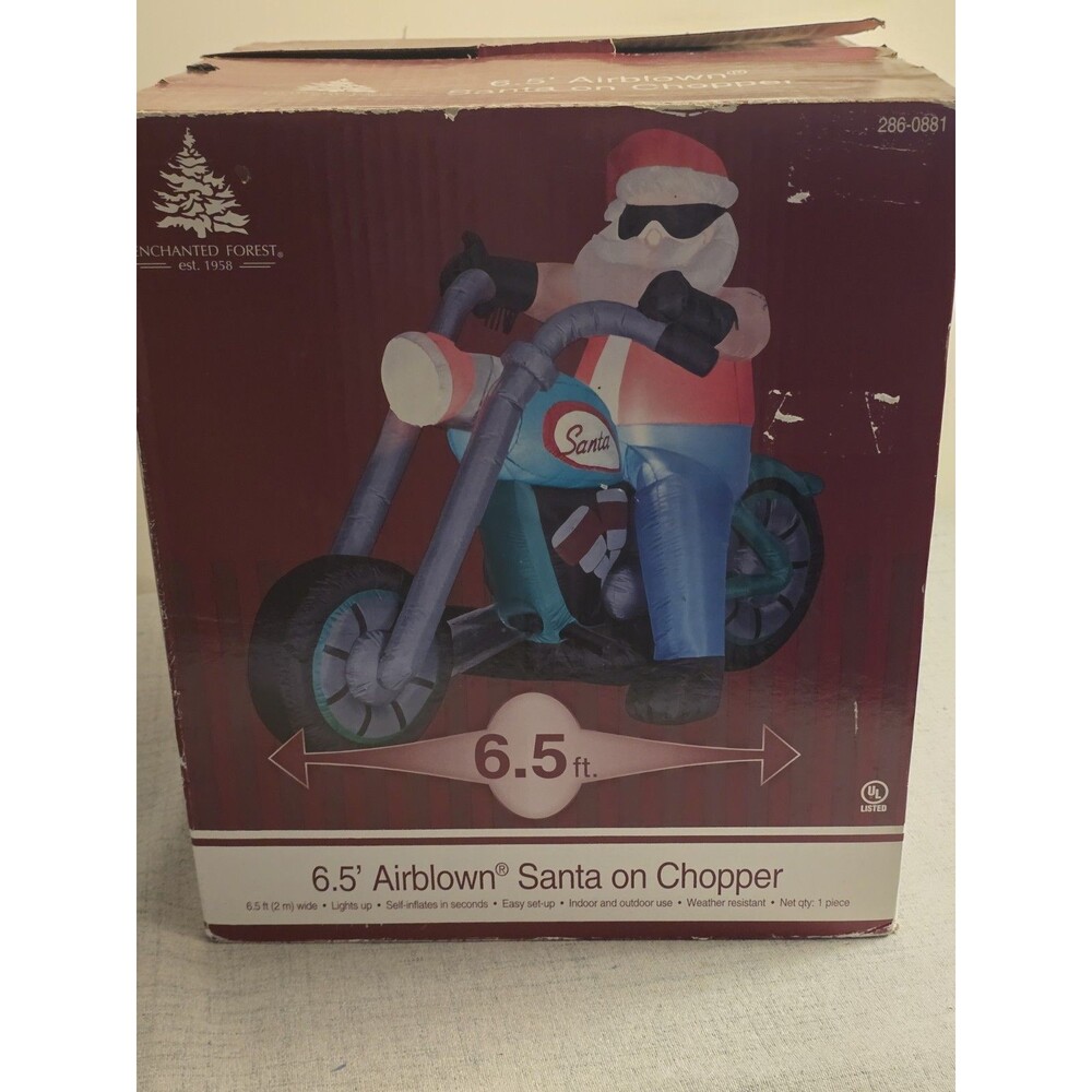 6.5’ Airblown Santa on Chopper Inflatable Enchanted Forest EUC Opened